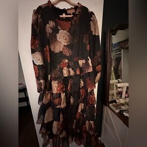 JessaKae Dark Floral Ruffle Dress
